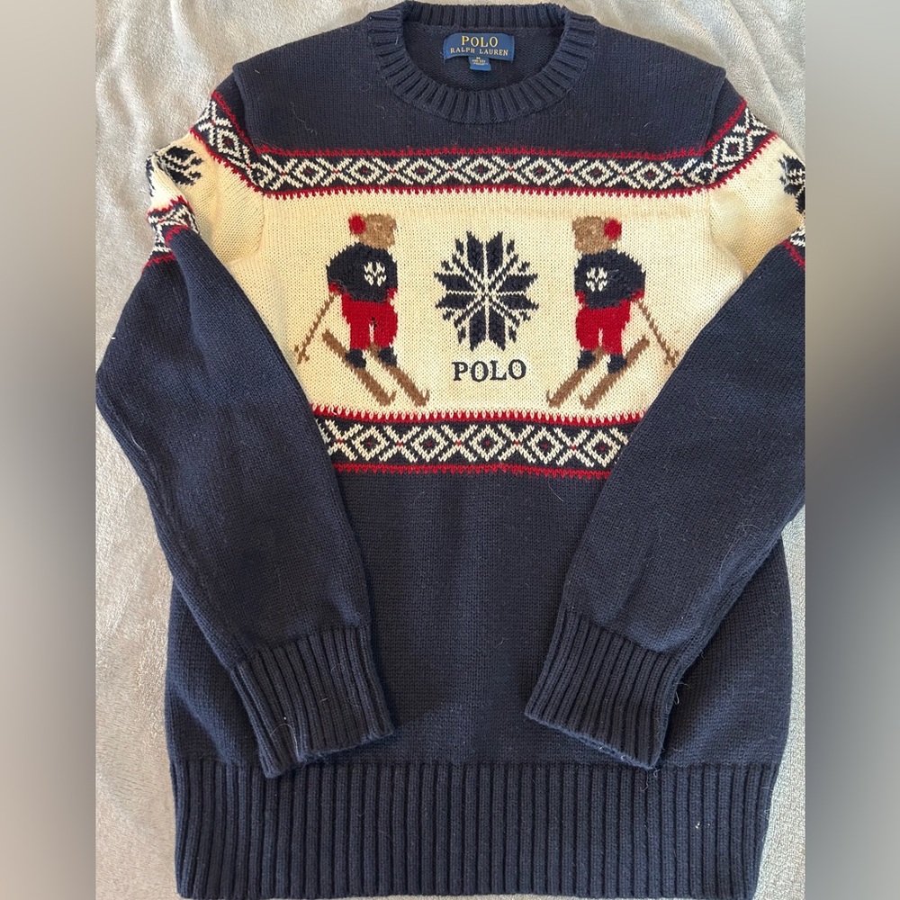 Polo by Ralph Lauren Navy Crewneck Ski Bear Sweater 10/12